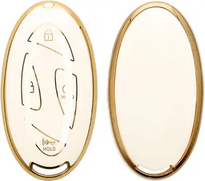 mobile Key Cover Compatible with Hyundai 7-Button Ioniq 6 Grandeur GN7 KONA 2023 Car Key Fob Case Protector White/Gold