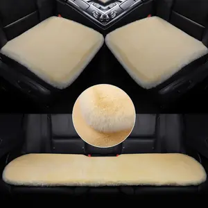 3PCS Set Faux Rabbit Fur Car Front Rear Seat Cushion, Soft Warm Winter Fluffy Plush Vehicle Auto Seat Protector Pad Non-Slip Car Accessories