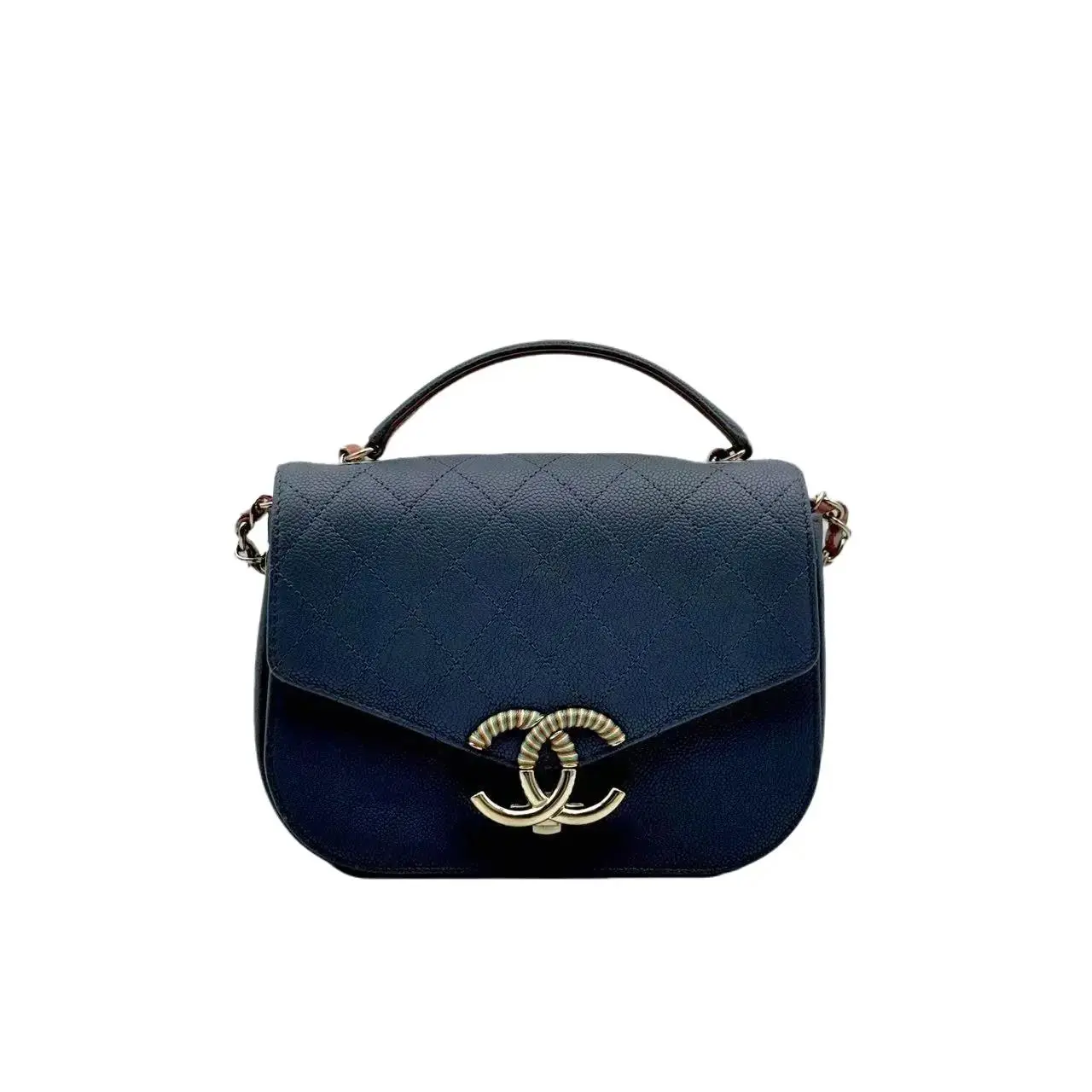 Pre-owned CHANEL H5 Blue Cuban Series Striped Double C Postman Crossbody Bag H19213, Crossbody Bags, No