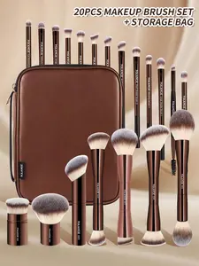 MAANGE 20Pcs Professional Makeup Brushes Set, Metal Handle Wand With Storage Box, Soft Foundation, Eyeshadow, Eyebrow, Blending, Highlighter, Kabuki Brushes, Nylon Bristles For All Skin Types, Unscented, Perfect For Daily Use & Travel, Makeup Accessory Gi