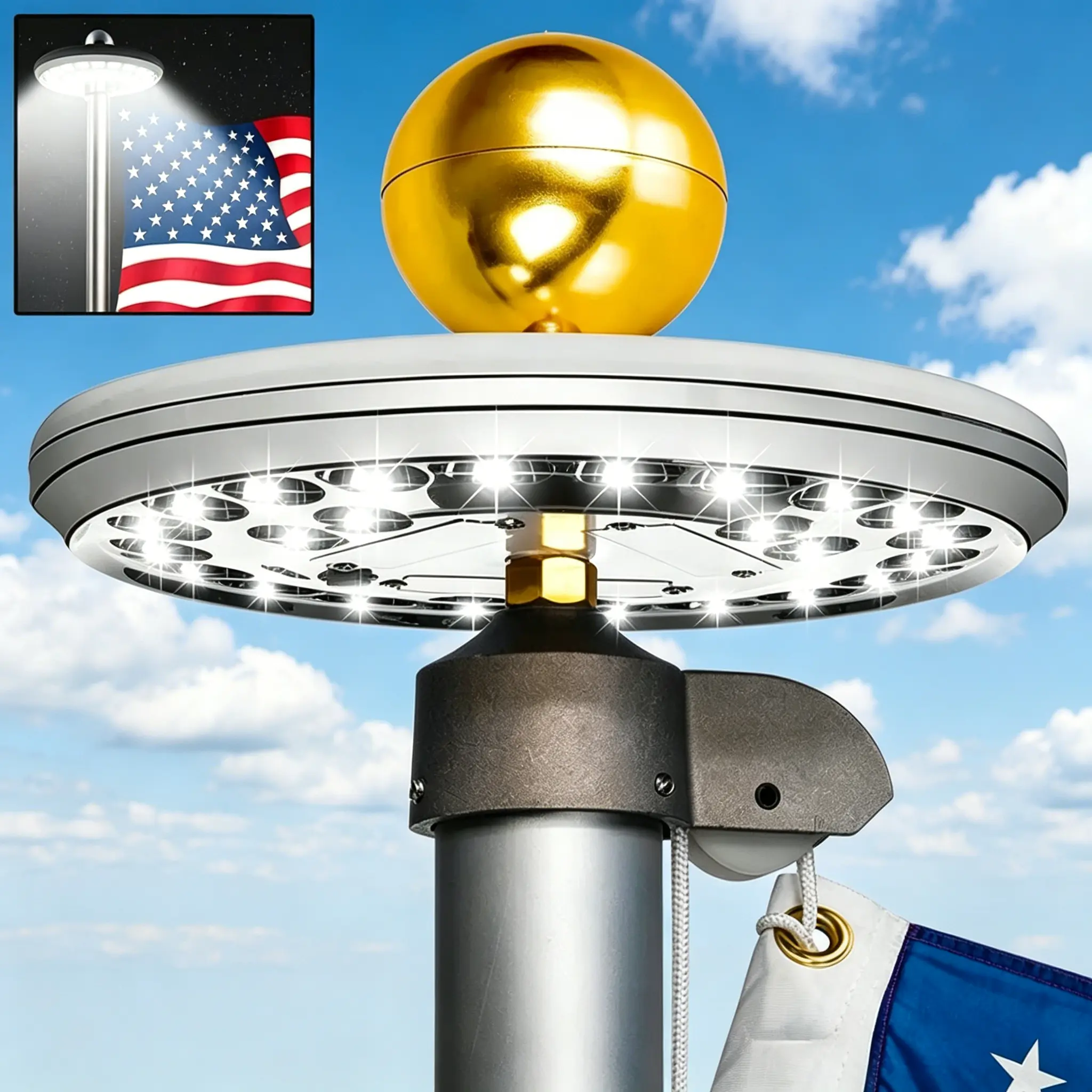 Auto On/Off Solar Flag Pole Light – 26LED 6500K Daylight, IP65 Waterproof Modern Outdoor Light for Yard Garden Patio, Waterproof Solar Lights, Auto Sensor