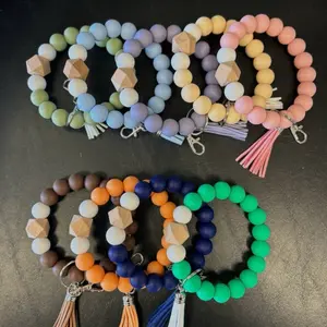 Boho Beaded Wristlet Keychain with Colorful Beads and Tassels for Stylish Accessory