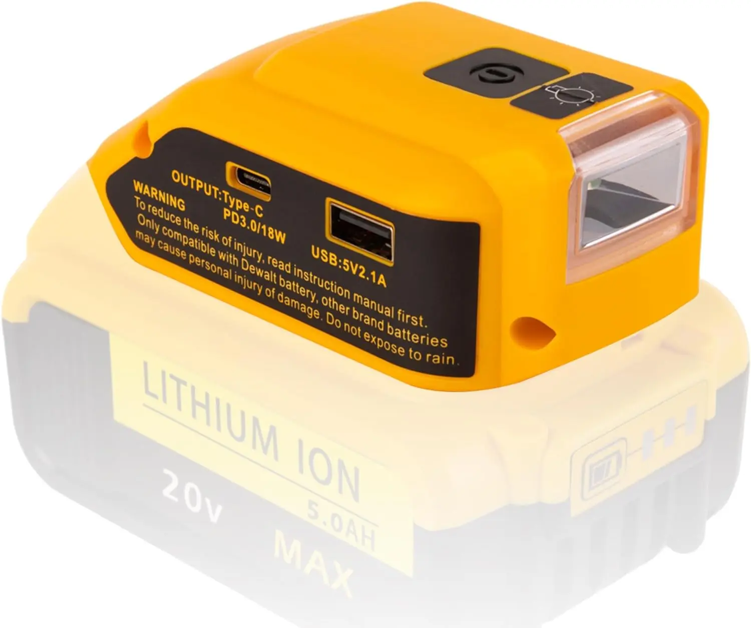 For Dewalt 14.4V/18V/20V Battery-Powered UsB/Type-CCharger with 200-Lumen LED - Bare Tool