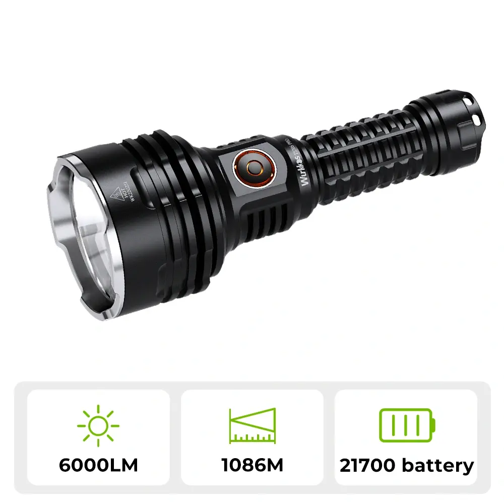 Wurkkos TS30S PRO High Lumen Handheld Bright LED Rechargeable Tactical Flashlight - 6000lm SBT90.2 LED, 1086m Range, Stepless Dimming, Reverse Charging, BLF Anduril 2.0, RGB, for Camping & Hiking, Handheld Bright Flashlight, Led Tactical Flashlight