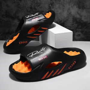 Men's Casual Solid Color Slides Comfortable Orange and Black Non-slip Soft Lightweight Thick Bottom Slippers for Indoor Outdoor Wear Lightweight Summer Beach Slippers for Men Footwear Walking Shoes