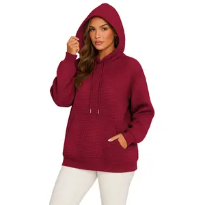 Cozy Women's Waffle-Knit Hoodie - Long-Sleeve Kangaroo Pocket Sweatshirt, Soft & Snug Fall/Winter Essential, Multi-Color Drawstring Hood for Everyday Comfort