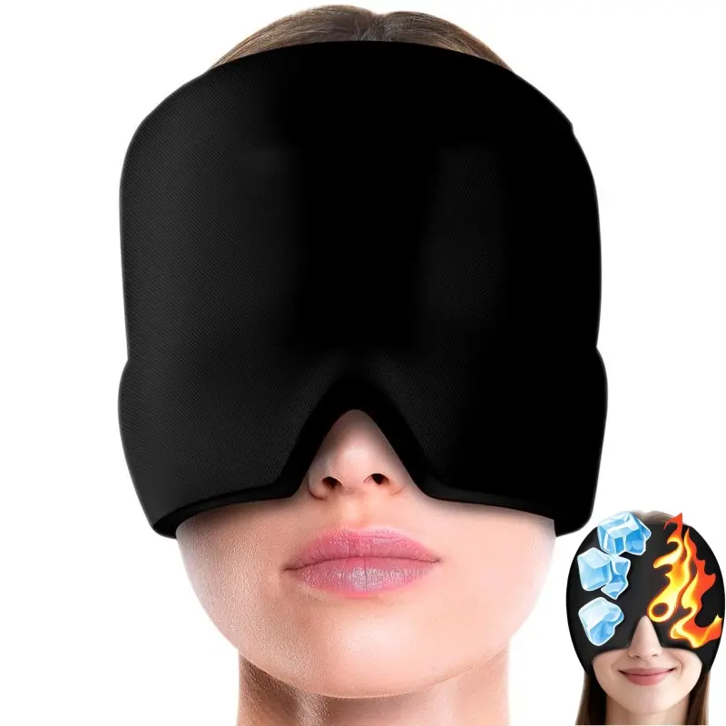 Soothefy Migraine Headache Relief Cap with Slide-Up Eye Mask, 360° Cooling & Compression Ice Head Wrap for Tension, Puffy Eyes & Stress Relief, Hot/Cold Therapy Hat for Home Breaks, Office & Sleep