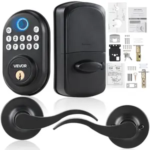 Aluminium Alloy Door Locks with Lever Handles - Electronic Fingerprint Deadbolt, Anti-Peep Keypad Code, Key Access, 1-Time Password, Constant Unlock Mode, Auto-Lock in 5-69s, Batteries Included for All Seasons Entry Doors