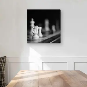 212 MAIN Graphic Monochrome Chess Games Aluminum Metal Photo Print Wall Art - 16x16 in, Elegant Lightweight Indoor Home Decor for Game Enthusiasts, Apartment Decorating
