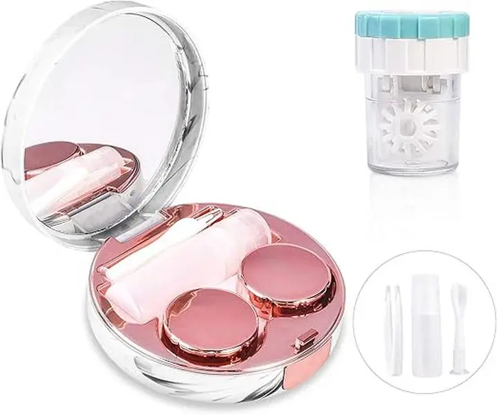 Leak-Proof Compact Plastic Contact Lens Travel Kit Combo, Portable Size for Travel - Includes Cleanser, Washer, Storage Case, Mirror, Tweezers, Remover Tool, Solution Bottle for Daily Outdoor Use, Lens Cleaning, Keeps Lenses Clean, Travel Use