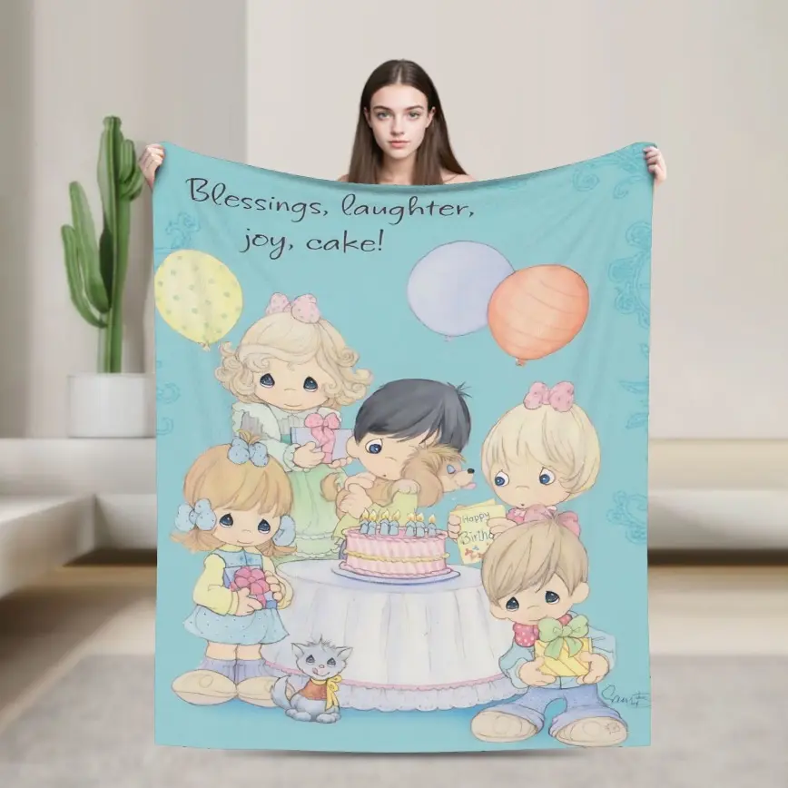Precious Moments Inspired Soft Warm Flannel Throw Blanket, Cute Angel Aesthetic Nursery Decor, Dorm Essential for Bed & Sofa, Holiday Gift