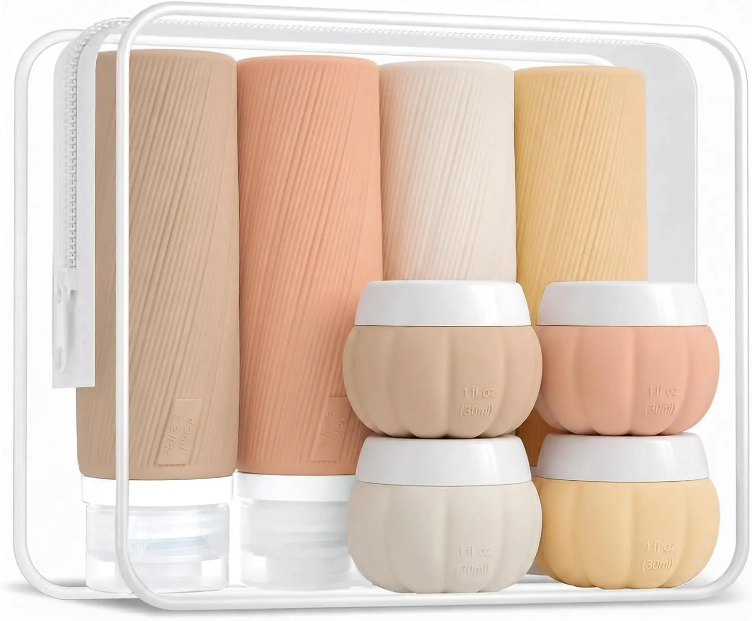 [New Deal For You] 13pcsTravel Bottle Set, Leakproof Refillable Cosmetic Containers with Clear Storage Bag, Travel Accessories for Shampoo Lotion Skincare Daily Apricot, TSA Approved, Silicone Travel Bottles, and Toiletries