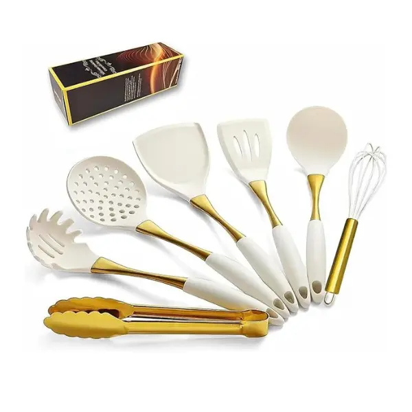 White Gold Silicone Cooking Utensils Set, Heat Resistant Nonstick Kitchen Tools, Dishwasher Safe Spatula Spoon Cooking Set, BPA Free Kitchen Gadgets