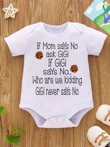 Gigi Adorable 'If Mom Says No, Ask Gigi' Printed Cotton Youngsters Bodysuit 100% Cotton Short Sleeve with Cookie Illustrations for Outdoor Fun