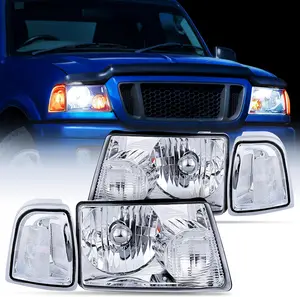 Nilight Headlight Assembly for 2001 2002 2003 2004 2005 2006 2007 2008 2009 2010 2011 Ford Ranger Replacement Headlamp Chrome Housing Clear Reflector
