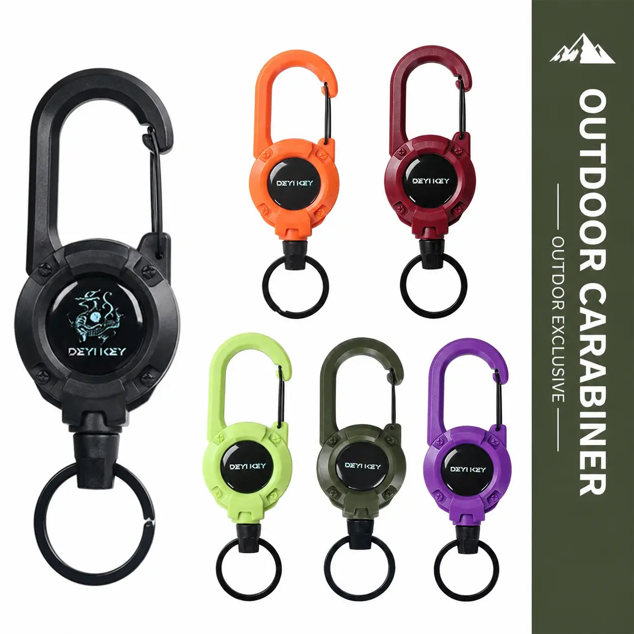 Outdoor Retractable Keychain Clip, Carabiner Key Holder with Key Ring, Anti Lost Key Clip for Backpack Belt Hiking Camping Travel, Black Green