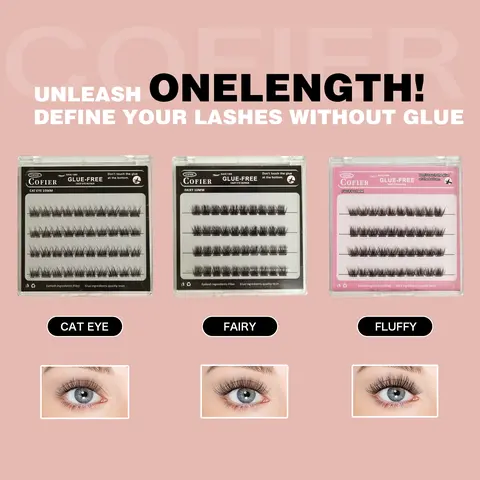 Cofier lashes No-Glue lash Clusters 40PCS - Self-Adhesive Eyelashes, Uniform length DIY lashes (10/12/14mm), Easy, Natural, Beginner-Friendly