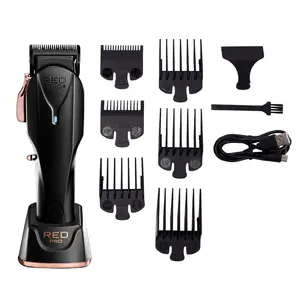 Red PRO Professional Cordless Clipper - Matte Black (Charging Stand Included)