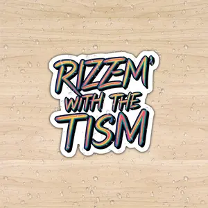 Rizz-M 'with Tism Sticker - Fun Autism Car Stickers White Matte Vinyl Stickers with Colored Stripes and Stars Self-Adhesive Cars