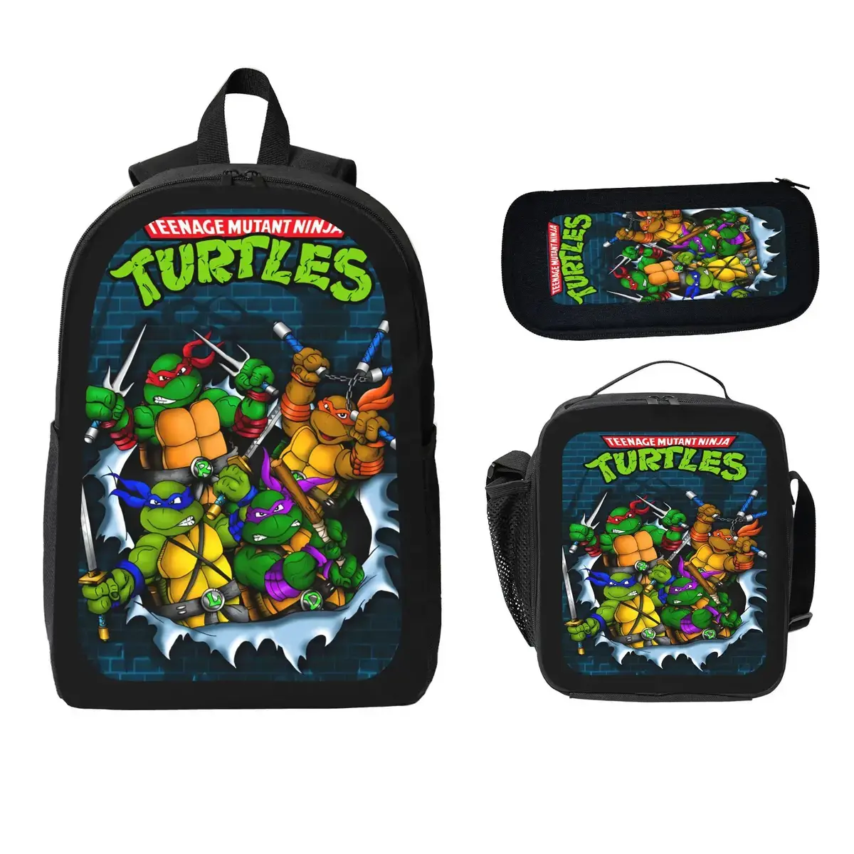 Teenage Mutant Ninja Turtles Backpack With Lunch Box Pencil Case 3 In 1 For Boy Girl Teen Schoolbag Lightweight Large Capacity 600D Oxford Cloth Adjustable Straps Comfortable Mesh Back Cushioning backpack goals-C