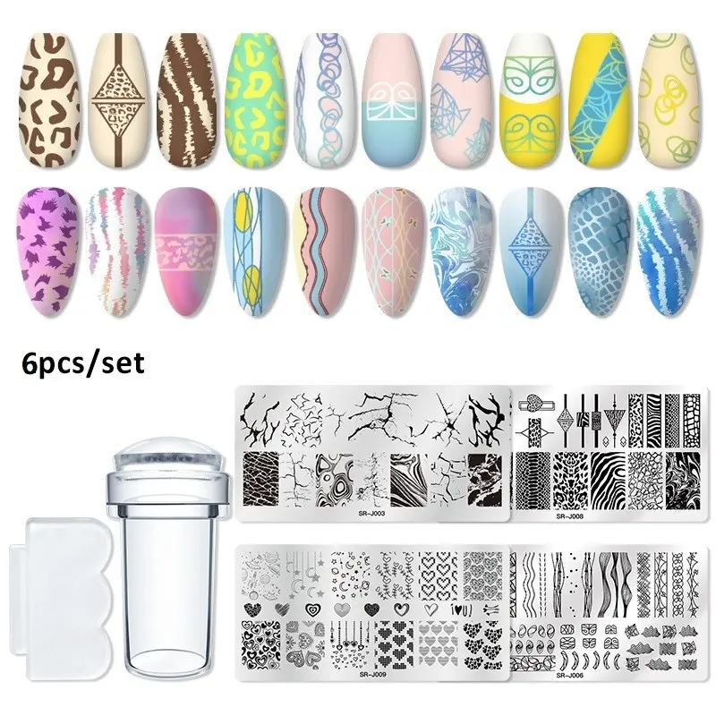 Nail Stamper Kit, Nail Art Supply, Nail Art Equipment, Nail Art Stamping Plates with Clear Stamper and Nail Scraper, Flower Leaves Image Template Nail Stamping Plates Set for Nails Manicure Design, Diy Manicure Kit, Nail Design Tools (6PCS/SET)