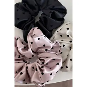 Heart Print Satin Hair Scrunchie
