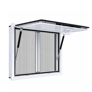 Concession Window 36" W x 24" H, Aluminum Alloy Serving Window with Dual Sliding Screen Windows & Hydraulic Awning Door, Sturdy Food Truck Service Window for Food Trailers, Concession Stands