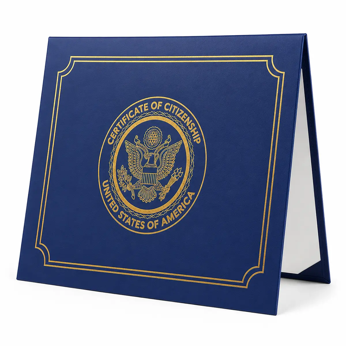 US Citizenship Certificate Holder Navy PU Naturalization Gold Foil Embossed with Padded Protection for 2026-2018 Certificates, Standard Size,passport holder Protector