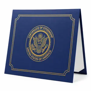 US Citizenship Certificate Holder Navy PU Naturalization Gold Foil Embossed with Padded Protection for 2026-2018 Certificates, Standard Size,passport holder Protector