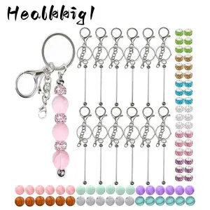 84pcs Beadable Keychains Set | Bulk Keychain Making Accessories with Silicone Beads & Spacer Beads outdoorfun