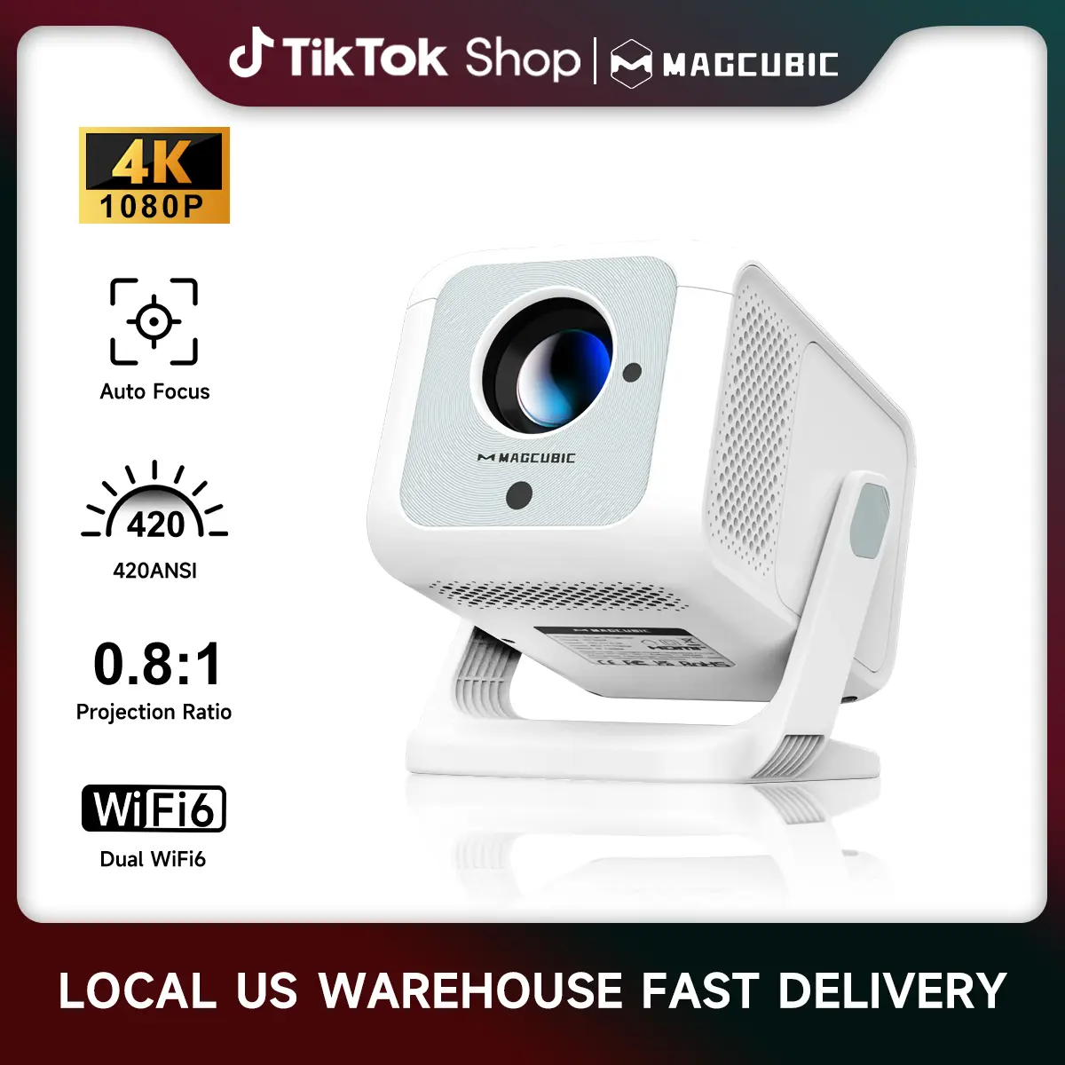 [US warehouse] Magcubic Auto Focus HY310X Projector 420ANSI With 4K Videosource Supported Full HD 1080P Auto Keystone Android 11 Built-in 5W Speaker BT5.2 for Outdoor Theater Stand Mini Portable Projector #TikTokShopBackToSchool