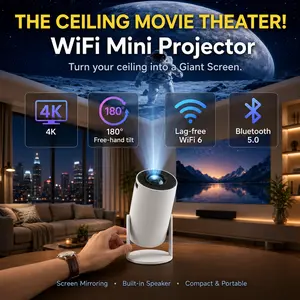 Portable Home Theater Projector, Mini 1080P HD, Wi-Fi 6, Bluetooth, 4K Supported, 180° Rotatable for Big Screen Movies Anywhere