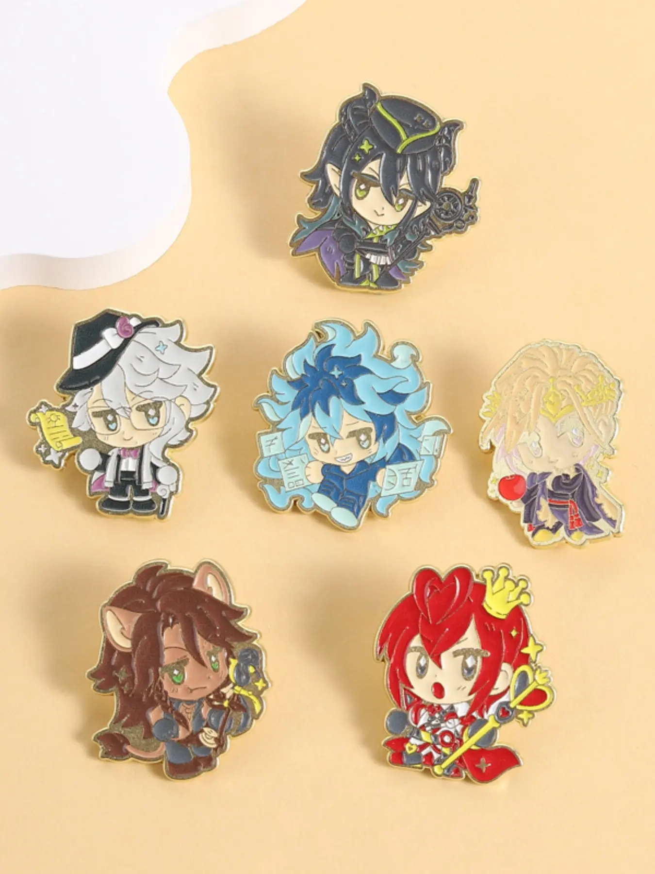 Twisted Wonderland Q Version Enamel Pin Set, Decorative Badge, Collectible Pins Six Characters Riddle Idia Leona Malleus Vil Azul, Perfect for Anime Fans, Cosplay and Bag Decoration