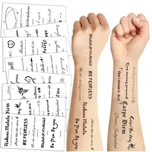 Black and White English Letter Realistic Temporary Tattoos - Waterproof Assorted Bundle Fake Tattoos, Stylish Face Stickers for Parties, Gatherings