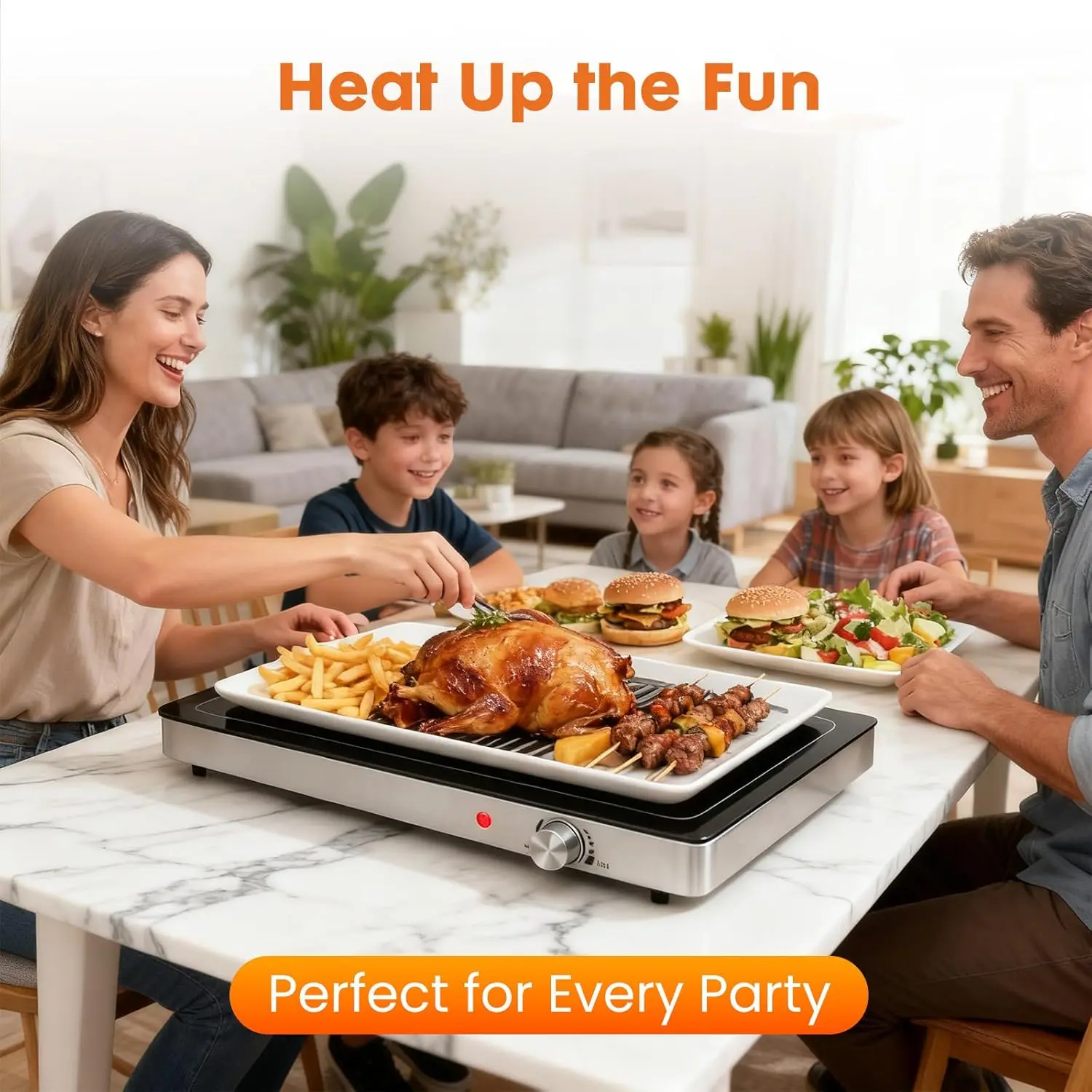 Electric Warming Tray with Glass Top, Adjustable Temperature Food Warmer for Buffet, Parties & Family Gatherings, Easy-Clean Hot Plate, Black