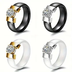 Elegant 7 mm Ceramic Black & White Engraved Cubic Zirconia Ring – minimalist design for men and women, suitable for daily wear or as a gift, all seasons, everyday ring | minimalist style | cubic zirconia stone, zirconia ring