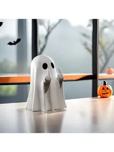 Halloween Ghost Figurine Spooky Resin Middle Finger Ghost Decor Cute & Edgy Indoor Outdoor Halloween Decor for Porch & Home 1 Figurine Statue Decoration mannequin head