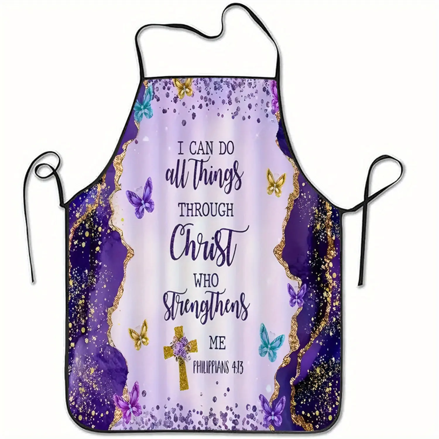 Bible Verse Apron with Butterfly & Floral Design,1 Count Polyester Kitchen Apron for Cooking, Spanish Apron,Christmas Gift, Kitchen&Cleaning Essential,Cleaning Tool,Jesus