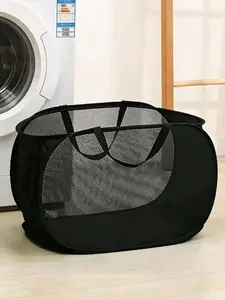 Mesh Laundry Basket with Handle, CollapsibleLaundry Hamper, 1 Count Foldable Large CapacityClothes Storage Basket, Multifunctional StorageOrganizer for Home Laundry Room