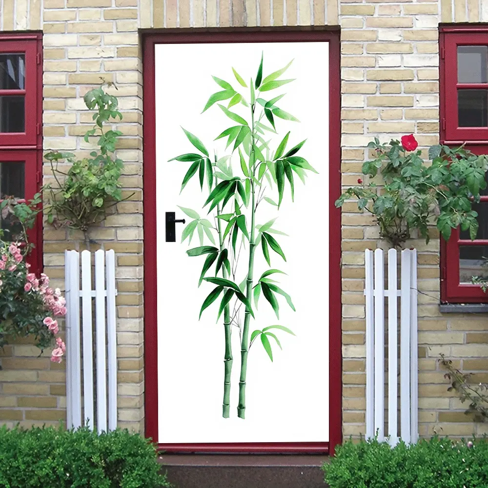 2pcs Watercolor Bamboo Wall Stickers Chinese Style Removable Self Adhesive Decoration Art Decals for Living Room Bedroom Study Eco Friendly PVC Material Home Decor Mural Stickers
