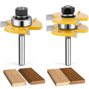 2 count Tongue and Groove Router Bit Set, 3rd Gen. 1/4 Shank Router Bits for 3/4" Stock, 1/2"  Depth, Adjustable 3  Shaker Cabinet Door Router Bits for Woodworking, Milling,