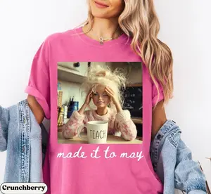 Comfort Colors Last Day of School Teacher Doll Face Meme Shirt, Funny End of Year Graphic Tee, “Made It to May” Summer Break T-Shirt for Teachers