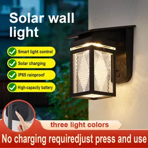 Solar Wall Light Outdoor, 3 Color Lighting IP65 Waterproof Solar Powered Wall Sconce, Smart Light Control High Capacity Battery Solar Wall Lamp for Patio Porch Garden Yard, No Charging Needed Easy Install Outdoor Wall Lighting #SolarWallLight #OutdoorLigh