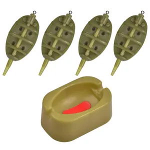 Carp Fishing Feeder Set, 1 Set Including 4 Counts Fishing Feeder & 1 Count Rubber Mold, Outdoor Fishing Accessories, Fishing Gear Set