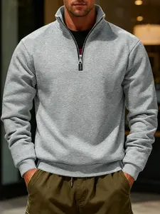 Men's Winter Fleece Lined Loose Fit Outdoor Sports Sweatshirt, Warm Stand Collar Casual Men's Jacket, Cross-Border American Style