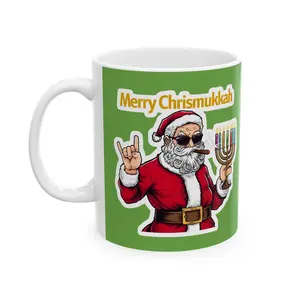 Festive Christmas and Hanukkah Ceramic Mug | Merry Mug, Holiday Gift, Home Decor, Jewish Celebration, Gift for Him/Her