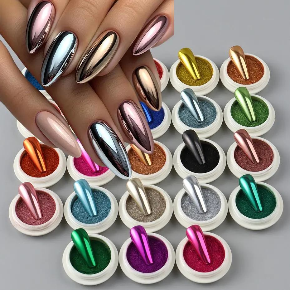 23pcs Chrome Nail Powder Pigment Magic Mirror Gold Silver Pink Metallic Powder for Nail Decoration Glitter Rubbing Dust Manicure