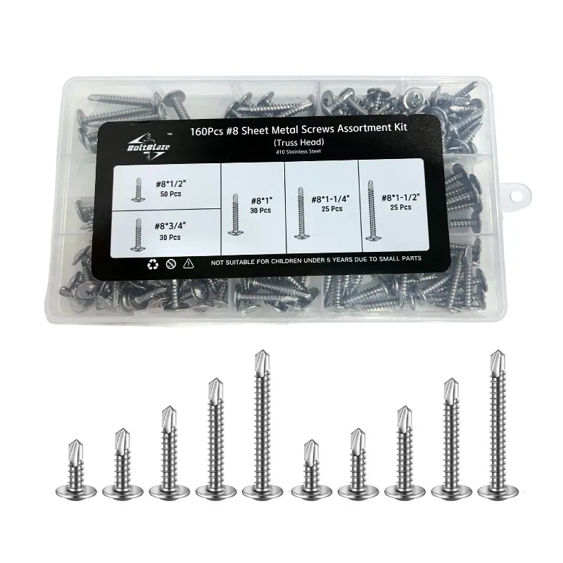 160-Piece Premium #8 Self-Tapping Screws – 410 Stainless Steel, Truss Head, 1/2 to 1-1/2