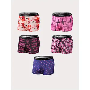 5pcs Men'S Flat Corner Underwear, Skin Friendly And Comfortable, High Elasticity Breathable Fabric, Trendy Men'S Printed Flat Corner Underwear