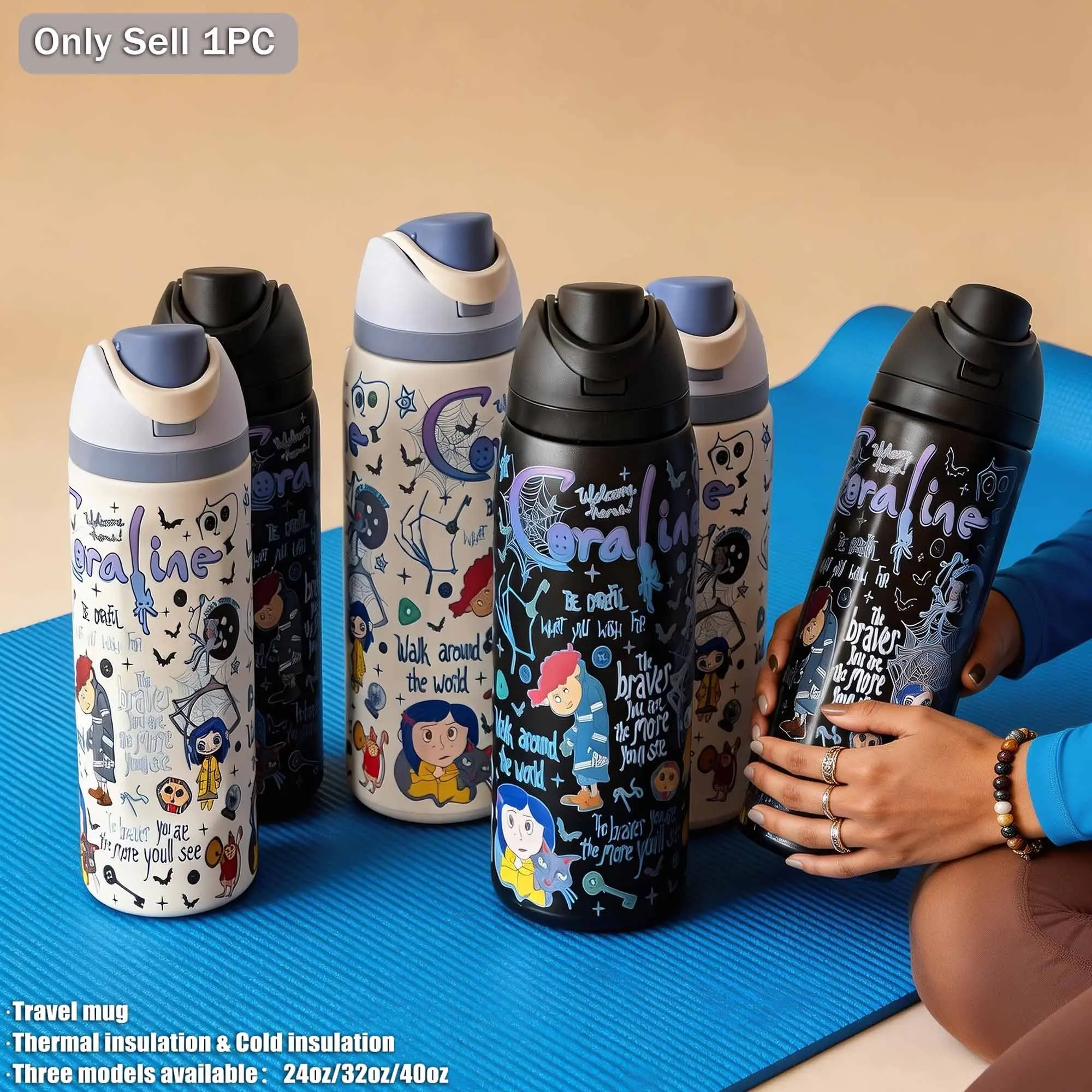 24oz to 40oz Double Wall Insulated Stainless Steel Water Bottle with Straw Lid, Thermal Portable Drink Bottle for Sports Travel Office & Gift, Drinkware